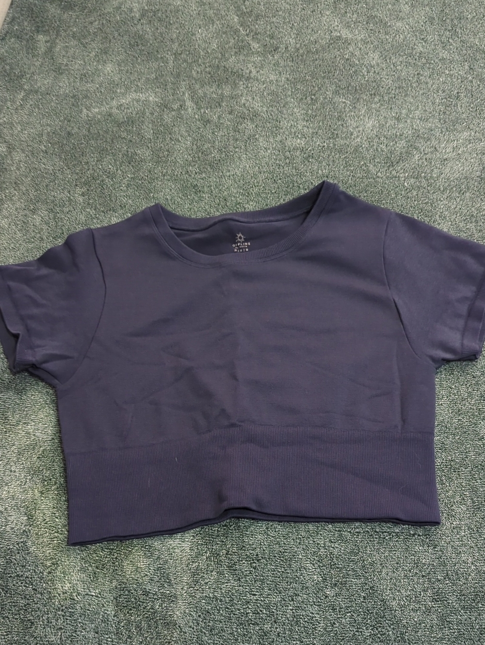 aerie Navy Ribbed Hem Cropped Short Sleeve Top